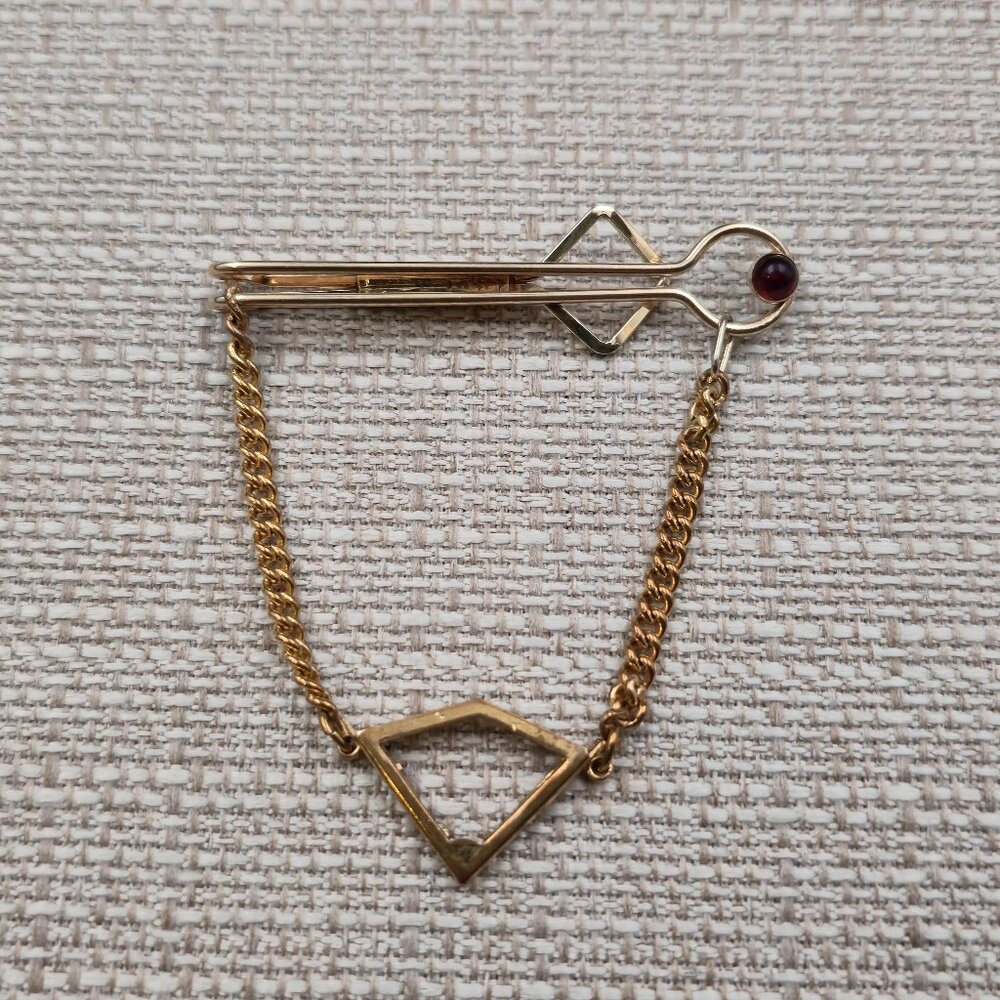 Gold Plated And Copper Diamond Shape Motif Chain Tie Clip A6962